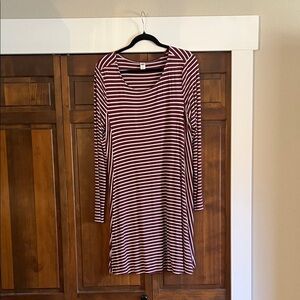 Old Navy Burgundy and White Striped Long-Sleeve Dress